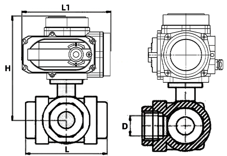 Q914F-16P电动二片式三通球阀结构图.jpg Q914F-16P电动二片式三通球阀结构图.jpg