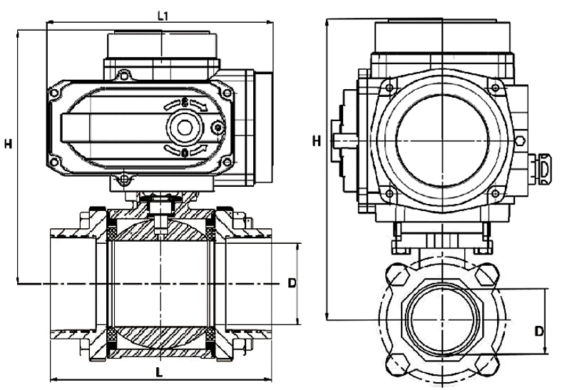 Q961F-16P电动三片式球阀结构图.jpg Q961F-16P电动三片式球阀结构图.jpg
