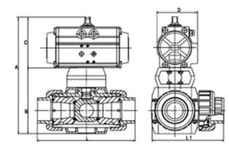 Q615S气动塑料三通球阀(图2) Q615S气动塑料三通球阀(图2)