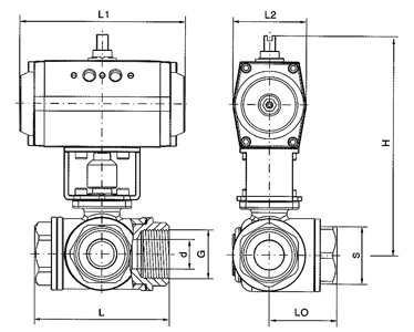 Q614F气动螺纹三通球阀(图2) Q614F气动螺纹三通球阀(图2)
