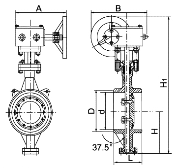 D363对焊三偏心蝶阀(图1) D363对焊三偏心蝶阀(图1)