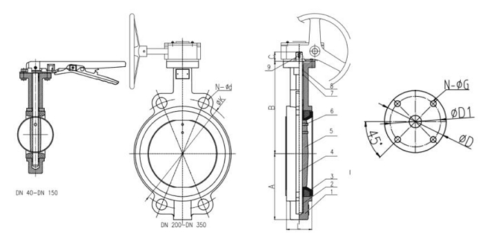 D71X软密封蝶阀(图1) 软密封蝶阀结构图