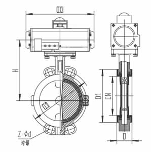气动衬氟对夹蝶阀(图1) 气动衬氟对夹蝶阀(图1)